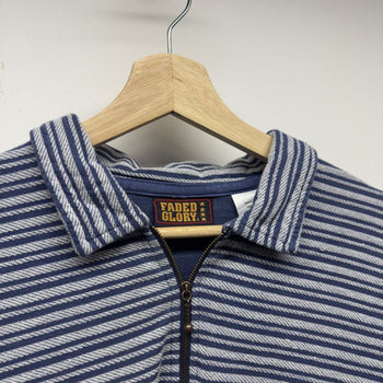 Vintage 2000s Faded Glory Striped Faded Distressed Zip Shirt