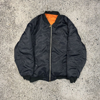 1980S REVERSIBLE NAVY ORANGE OVERSIZED MA-1 BOMBER JACKET