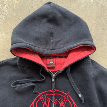 2000S Y2K SPITFIRE WHEELS SKATER ZIP UP HOODIE BLACK RED L