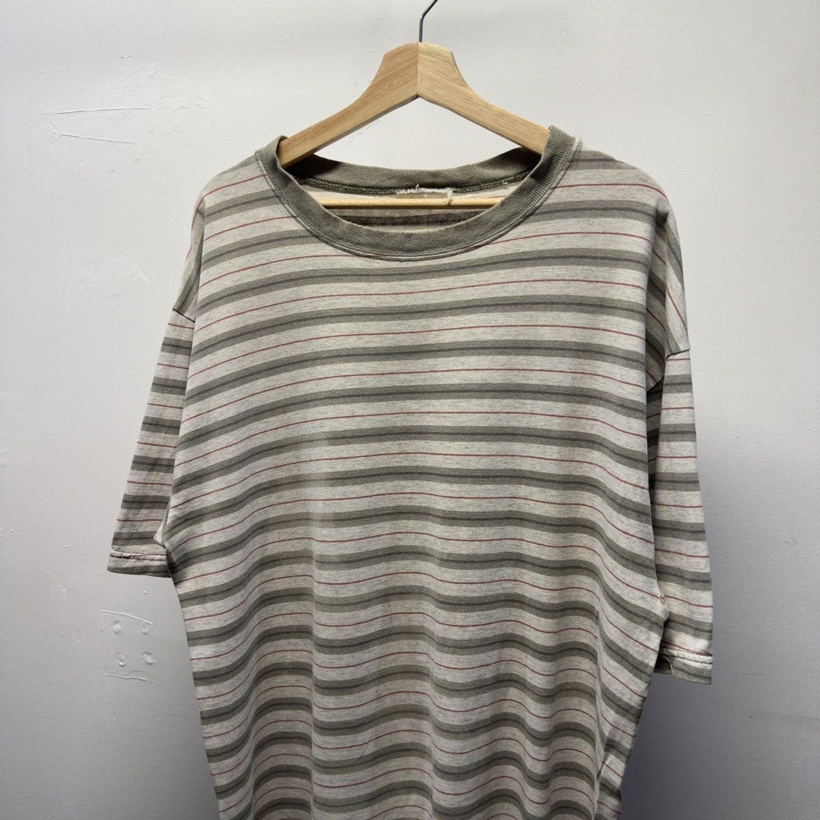 Vintage 1990s Striped Green Faded Distressed Tee