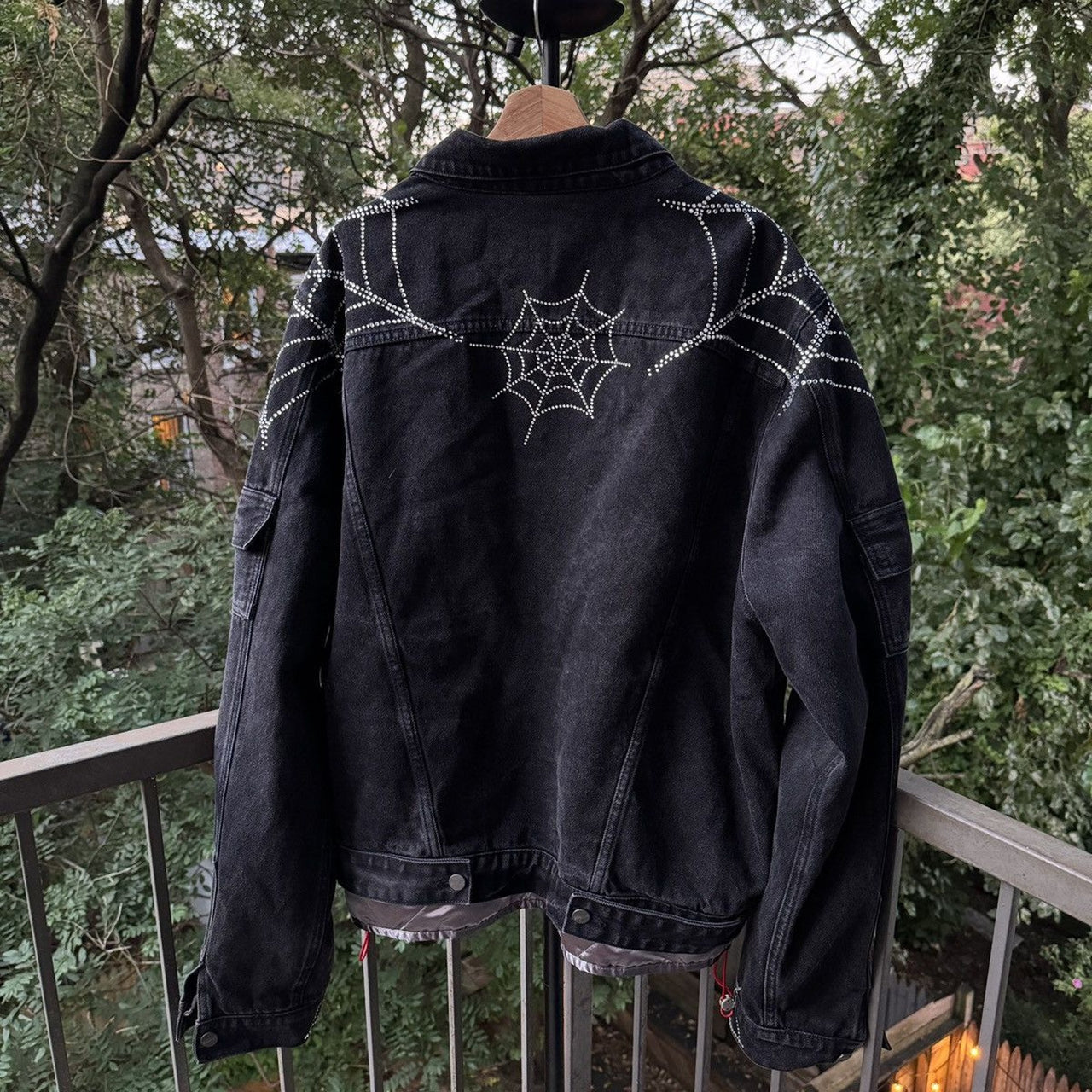 Sp5der Worldwide Rhinestone Denim Jacket