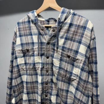 2000s LL Bean Hooded Plaid Flannel Shirt Jacket