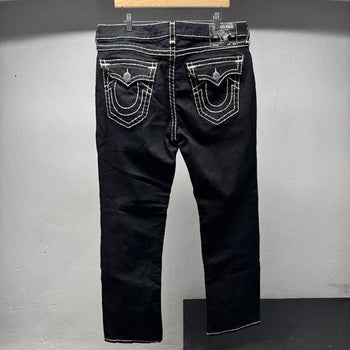 True Religion Black White Stitch Relaxed Straight Ricky Jeans