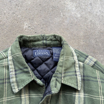 2000S GREEN QUILTED LINED PLAID SKATER GRUNGE FLANNEL