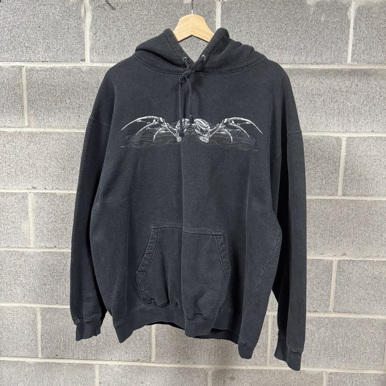 1990s Y2K Faded Dragon Skull Hoodie