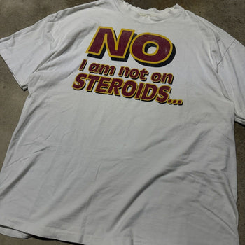 1990s STEROIDS THRASHED FADED WHITE TEE