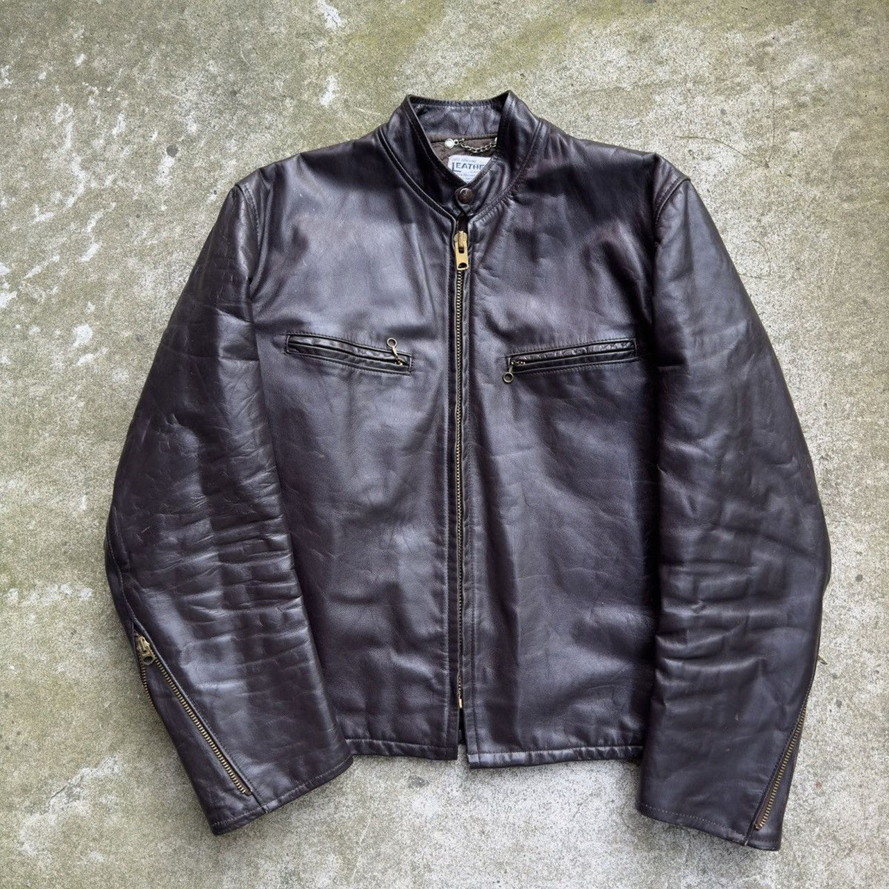 1970S GENUINE LEATHER CAFE RACER JACKET BROWN