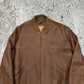 BROWN FULL GRAIN COW LEATHER CUSTOM OVERSIZED BASEBALL JACKET