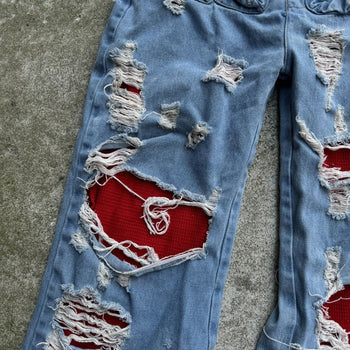 DASYORI DIRTY PUNK THRASHED DOUBLE LAYER BAGGY DENIM JEANS