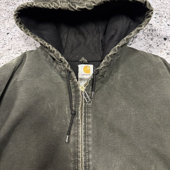 2000s CARHARTT FADED THRASHED GREEN HOODED WORK JACKET