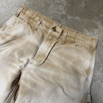 VINTAGE CARHARTT THRASHED FADED TAN DENIM DOUBLE KNEE PANTS