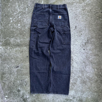 CARHARTT WIP FADED BLACK DENIM CARPENTER PANTS