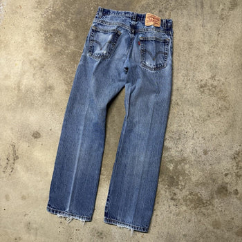 2000S THRASHED FADED LEVI’S 517 BOOT CUT DENIM JEANS