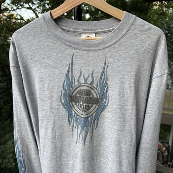 2000s Harley Davidson Blue Flame Longsleeve Tee