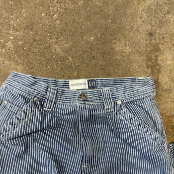 2000s GAP CONTRACTOR PINSTRIPE BAGGY WIDE LEG DENIM JEANS