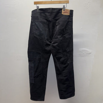 Vintage 2000s Levi's 501 Denim Cowboy Black Patchwork Reworked Jeans