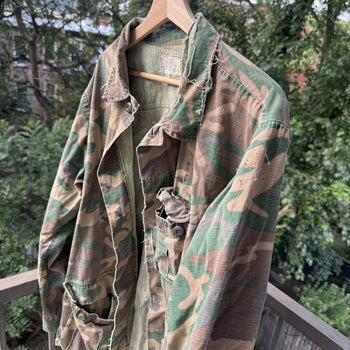 1980s Thrashed Camo Cargo Fatigue Shirt