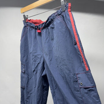 2000s Navy Blue Red Nylon Cargo Track Pants
