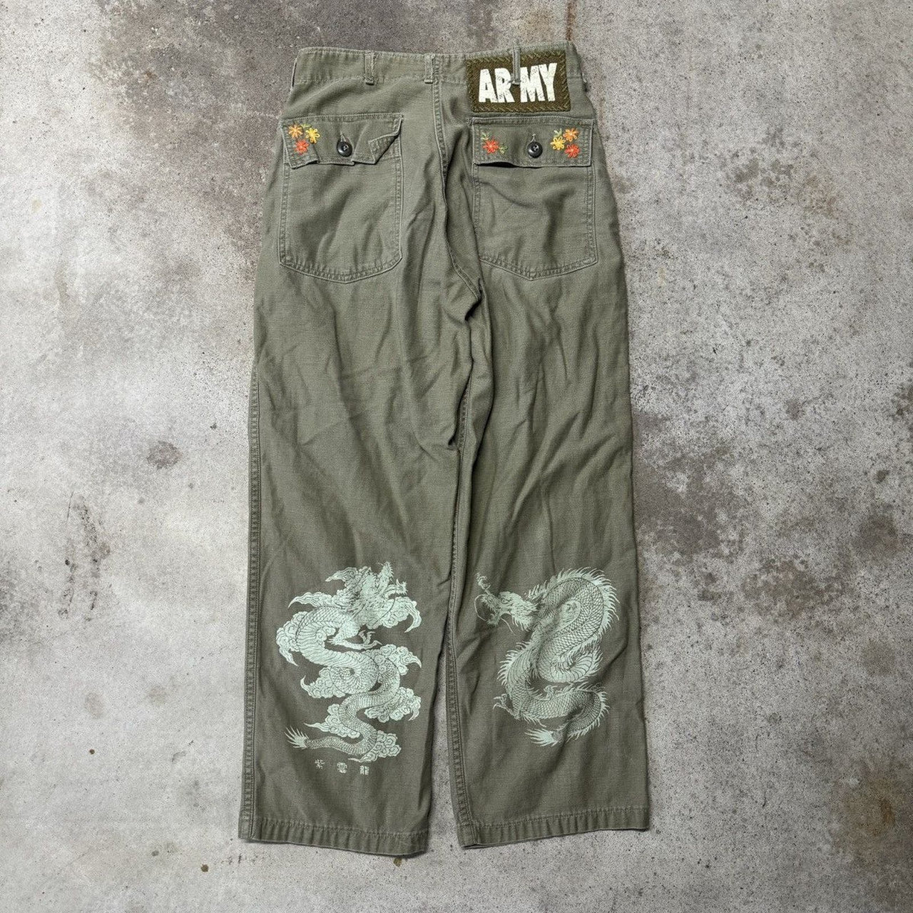 1980s OG 107 REWORKED STITCHED EMBROIDERED CANVAS PANTS