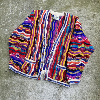 1980S / 1990S CUGGI COOGI MULTI COLOR KNIT CARDIGAN SWEATER