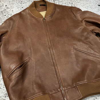 BROWN FULL GRAIN COW LEATHER CUSTOM OVERSIZED BASEBALL JACKET