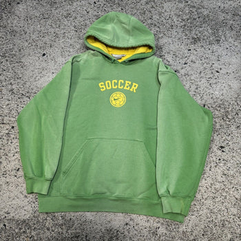 Sudadera con capucha Nike Soccer verde descolorido de gran tamaño de la década de 2000