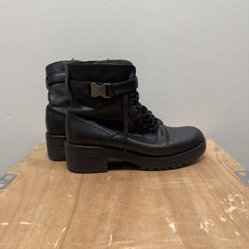 2000s Prada Sport Linea Rossa Leather Buckle Combat Boots Distressed