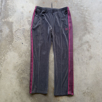 NEEDLES CHARCOAL GREY EMBROIDERED VELOUR TRACK PANTS