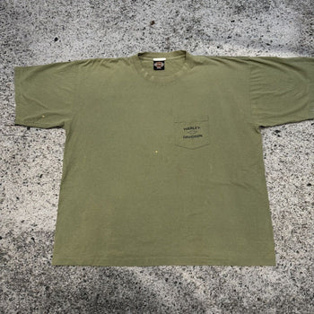 1990年代のハーレーダビッドソン スラッシュド フェードグリーンTシャツ