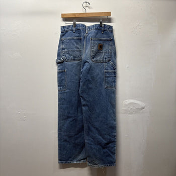 Vintage 1990s Made in USA Carhartt Faded Denim Double Knee Carpenter Pants