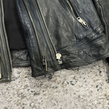 Aged Leather Double Zip Asymmetric Racer Custom Jacket