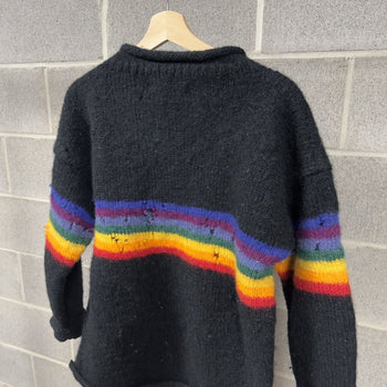1990s Distressed Rainbow Wool Striped Knit Sweater