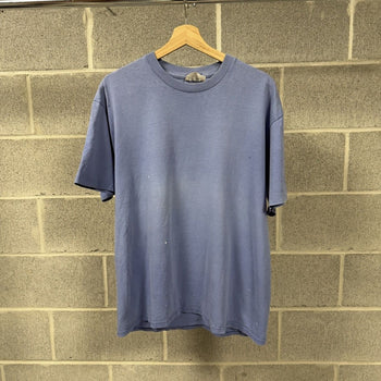 1990s Faded Thrashed Distressed Periwinkle Blank Tee