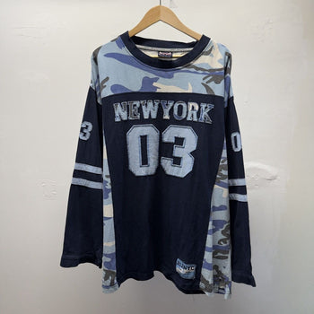 Vintage 2000s Faded Blue Camo New York Longsleeve Jersey Shirt