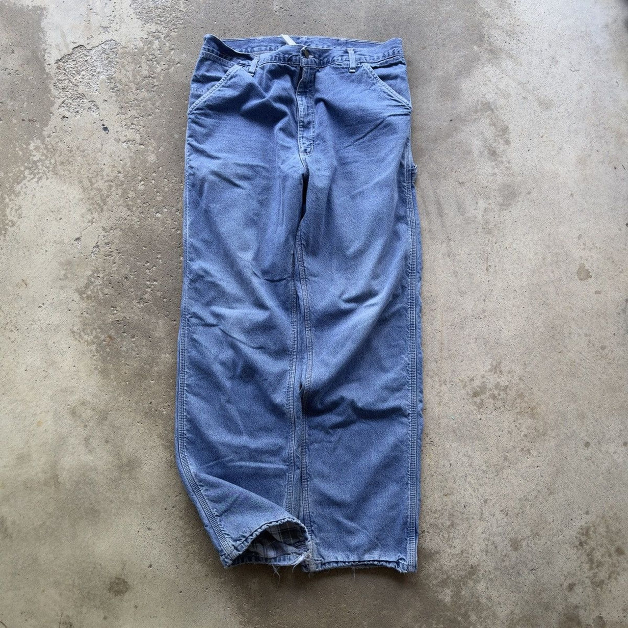 1990S/2000S CARHARTT FADED BAGGY BLANKET LINED CARPENTER DENIM JEANS