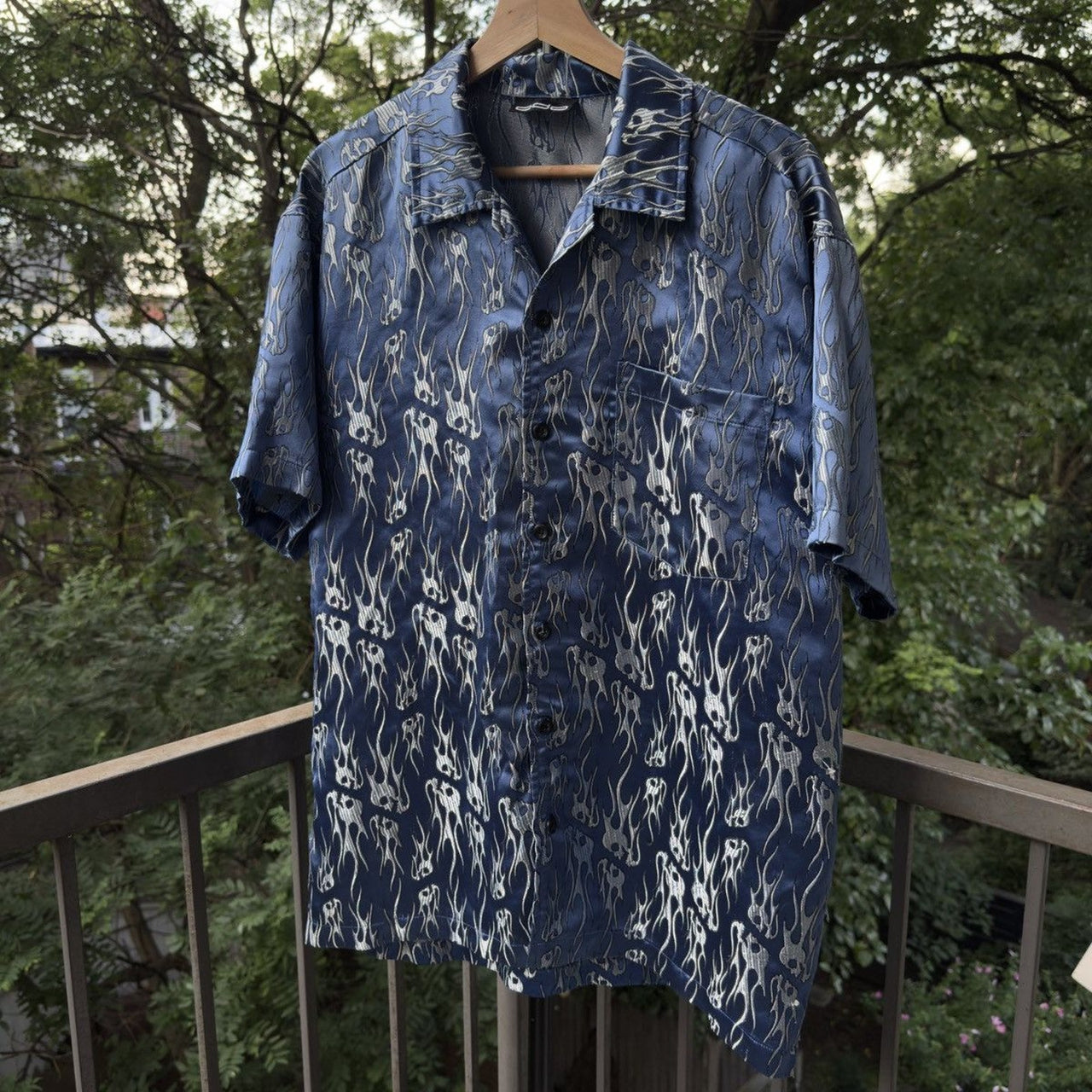 1990s Y2K Metallic Flame Shirt