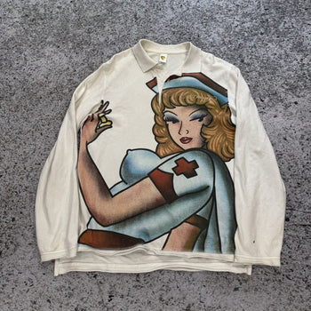 2000s Ed Hardy Faded Thrashed Distressed Nurse Longsleeve
