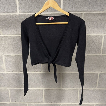 1990s Women's Metallic Cropped Tie Longsleeve Blouse Sweater