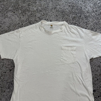 1970年代風の薄紙シングルステッチポケットTシャツ