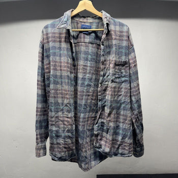 1990s Faded Distressed Plaid Grunge Flannel Shirt