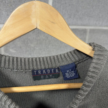 1990s Blue Green Ribbed Cotton Sweater