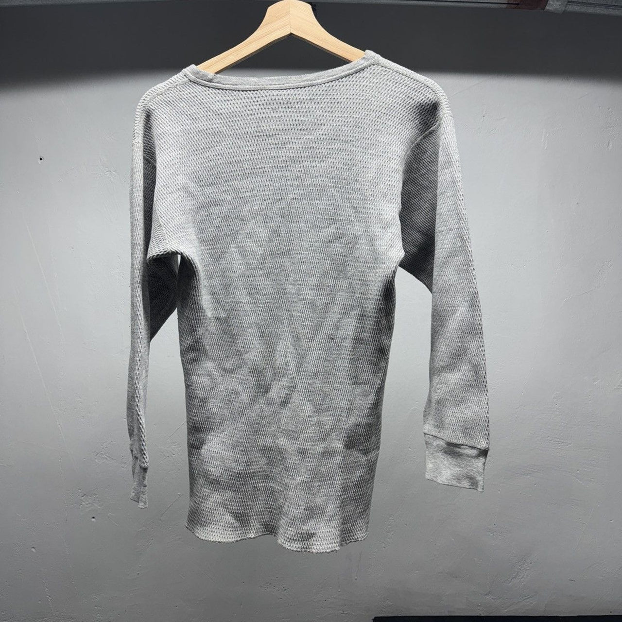 1970s Grey Waffle Knit Thermal Cotton Longsleeve Shirt