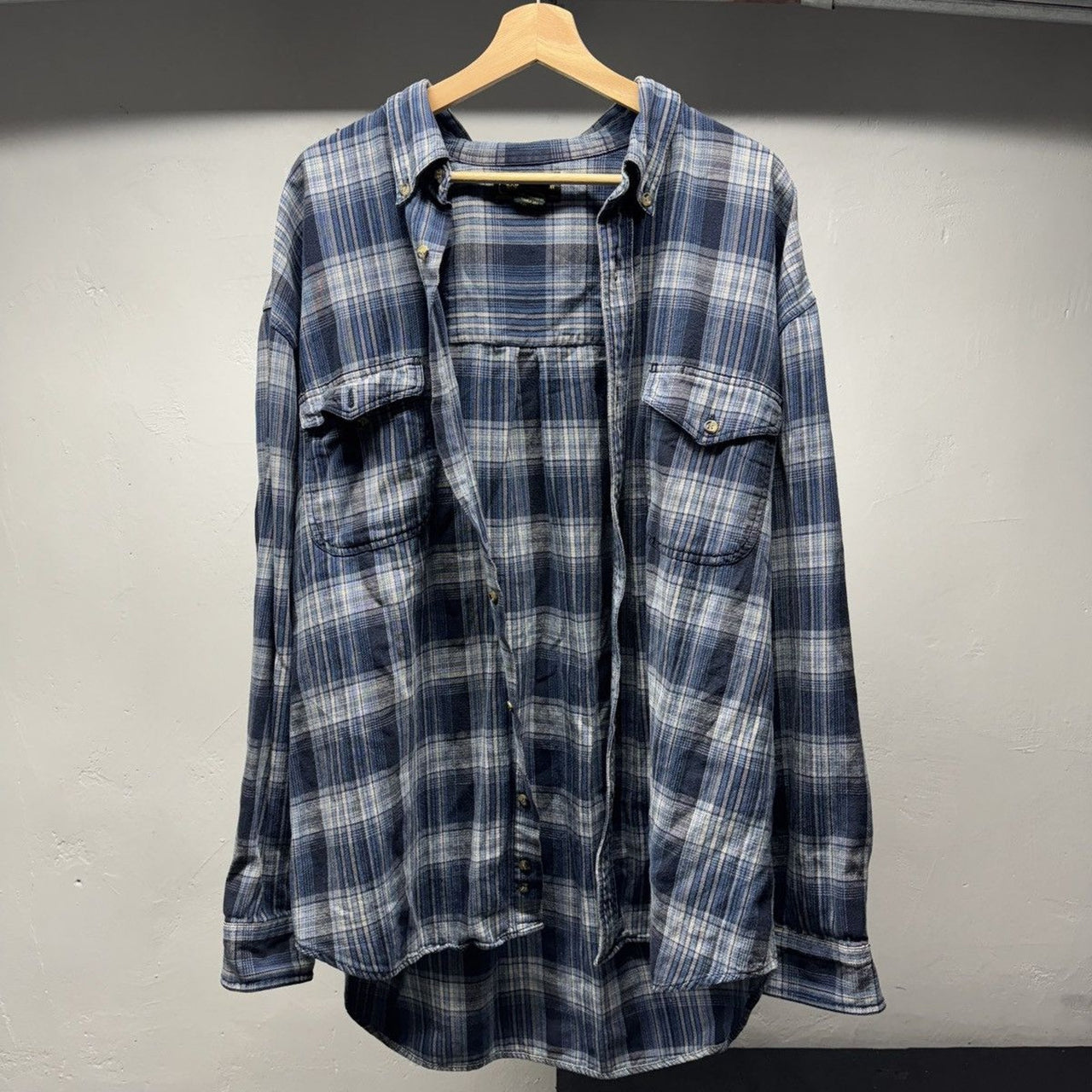 2000s Faded Blue Plaid Grunge Flannel Shirt