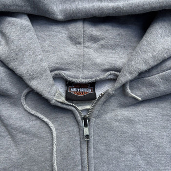 2000S HARLEY DAVIDSON FADED GREY FLAME ZIP UP HOODIE