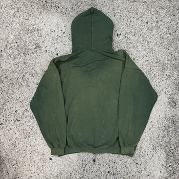 1990s OVERSIZED SUN FADED THRASHED GREEN MADE IN USA ZIP UP HOODIE