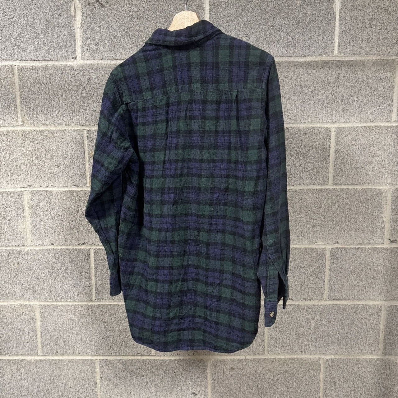 1990s Blue Green Plaid Grunge Flannel Shirt