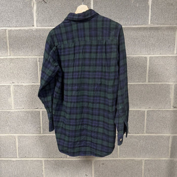 1990s Blue Green Plaid Grunge Flannel Shirt