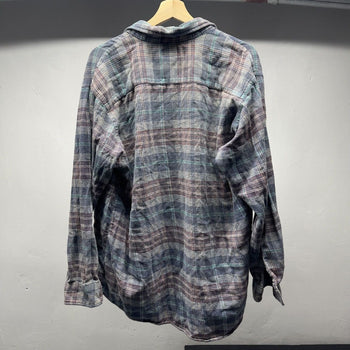 1990s Faded Distressed Plaid Grunge Flannel Shirt