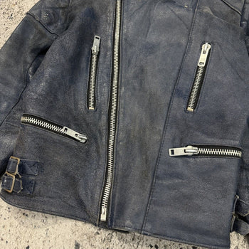 1990S FADED AGED BLUE LEATHER MOTORCYCLE JACKET