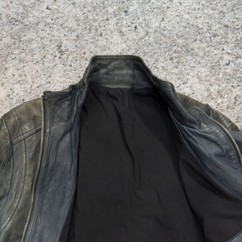 Aged Leather Double Zip Asymmetric Racer Custom Jacket